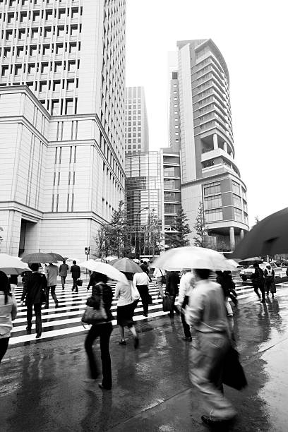 chuvoso usuários - umbrella parasol rain rush hour - fotografias e filmes do acervo
