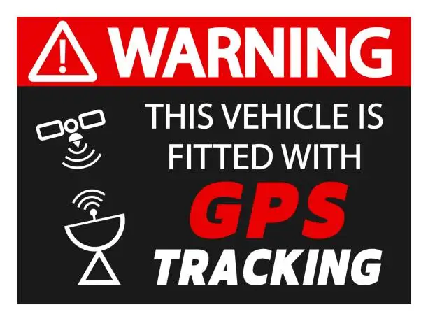 Vector illustration of Warning, this vehicle is fitted with GPS tracking. Information label anti thieves