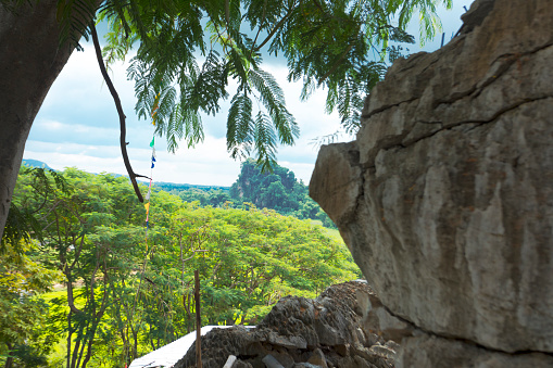 View into landscape from rocks in Phitsanulok province  around village Parangmee near Noen Maprang in Phitsanulok province