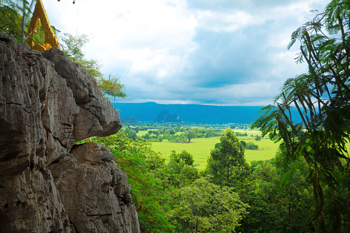 View from rocks  into landscape in Phitsanulok province  around village Parangmee near Noen Maprang in Phitsanulok province