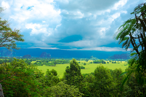 Dramatic tropical sky over  landscape in Phitsanulok province  around village Parangmee near Noen Maprang in Phitsanulok province