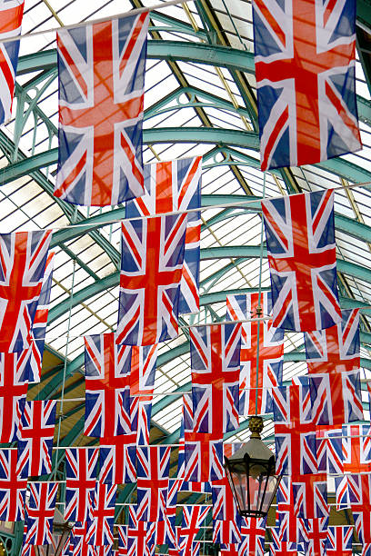 istock Hanging bunting of Union Jack english flags 175431362