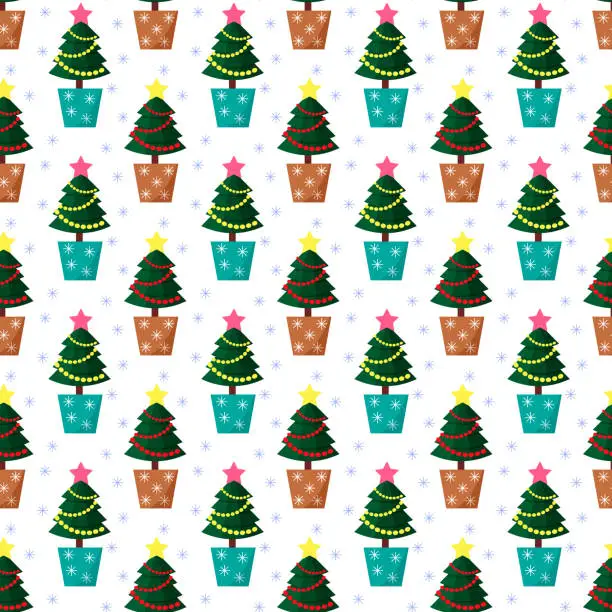 Vector illustration of Seamless pattern with Christmas trees and garlands. Vector.