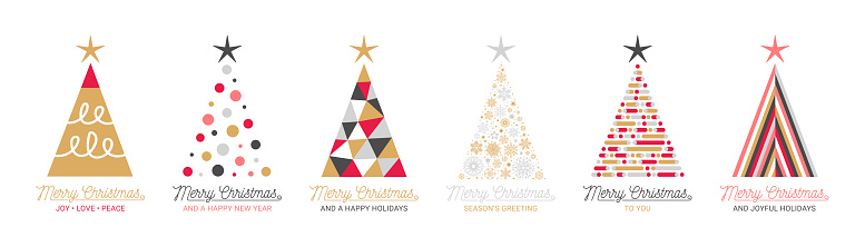 Happy Holidays Greeting card flat design templates with geometric shapes and Elegant Lettering