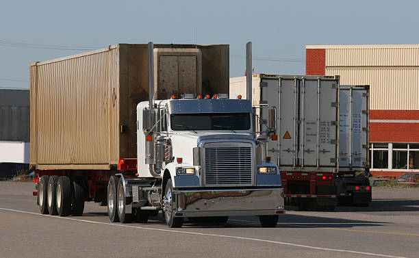 truck travels along the road