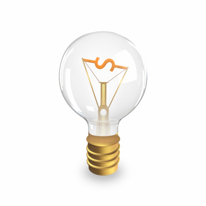 Lightbulb with dollar shaped filament. Conceptual illustration.