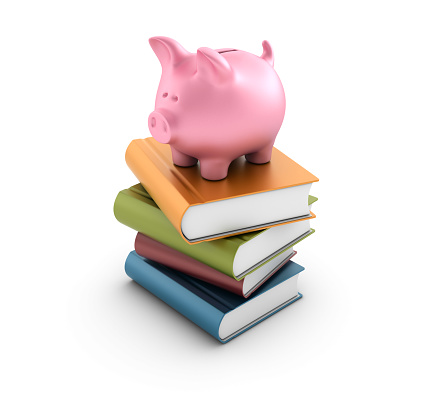 Stack of Books with Piggy Bank