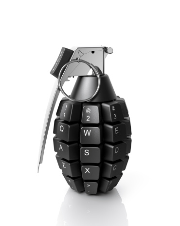 Information weapon. Keypad grenade isolated on white.