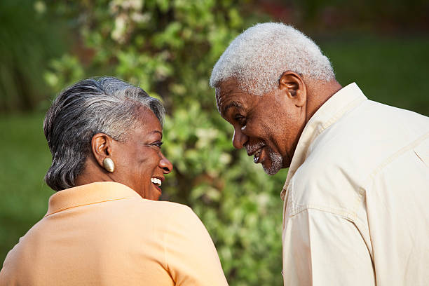 istock Affectionate senior African American couple looking in each othe 175432817
