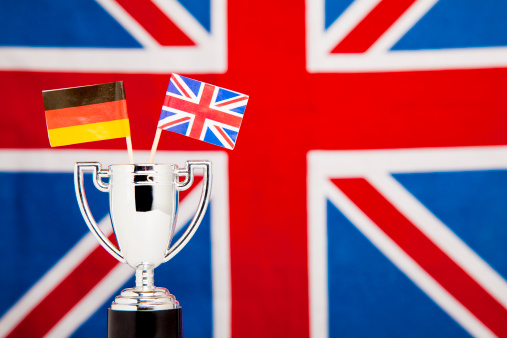 Winners Trophy with British and German flags