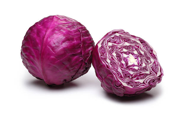 Red cabbage leaves stock photo