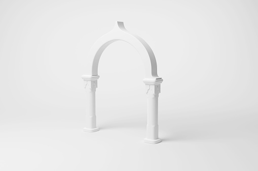 White pagoda arch on white background in monochrome and minimalism. Illustration as design element