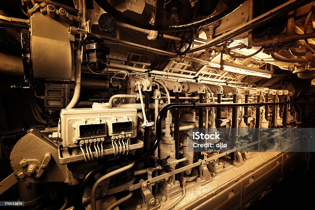 Maschinenraum in einem vintage-Wasserfahrzeug - Lizenzfrei Maschinenraum Stock-Foto
