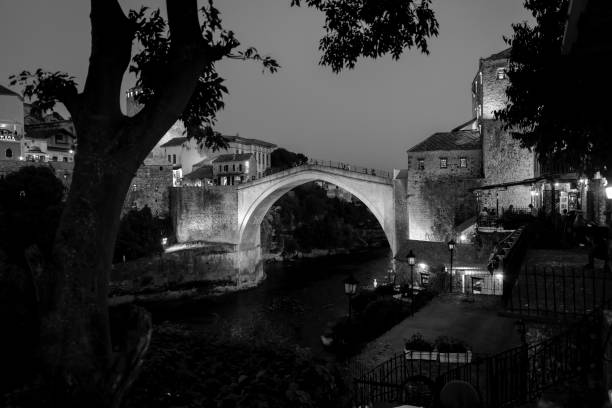 The old bridge of Mostar at night