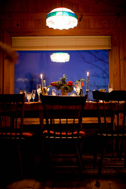 Empty Dinner Table in a Rustic Cabin