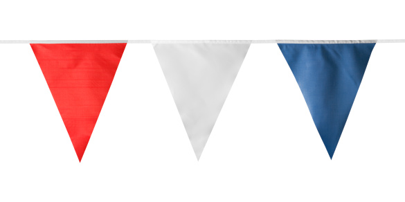 Red white and blue English bunting isolated on white with clipping path