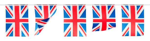 istock Red, white and blue union jack bunting on white background 175434209