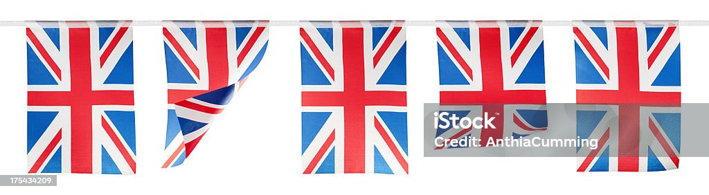 Vermelho, branco e azul union jack Fazendo Bandeirinha sobre fundo branco - Royalty-free Bandeira da Grã-Bretanha Foto de stock
