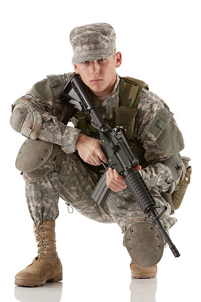 istock Army soldier with a rifle 175435108