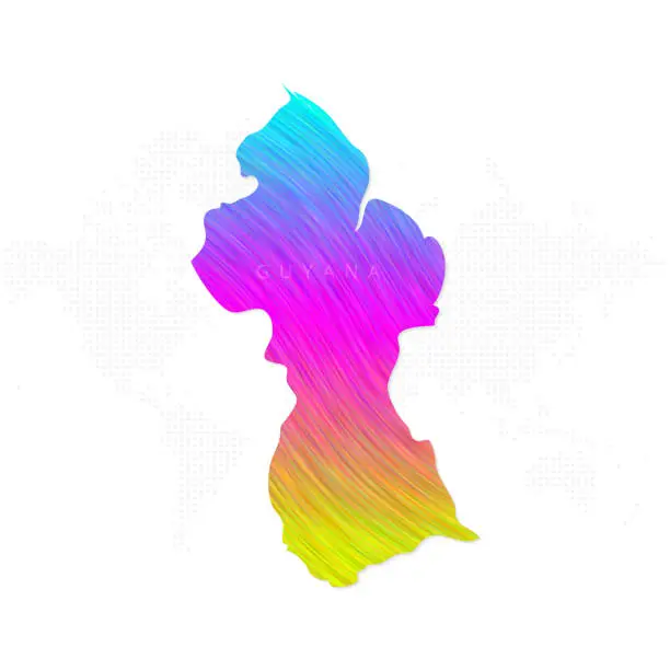 Vector illustration of Guyana map in colorful halftone gradients. Future geometric patterns of lines abstract on white background