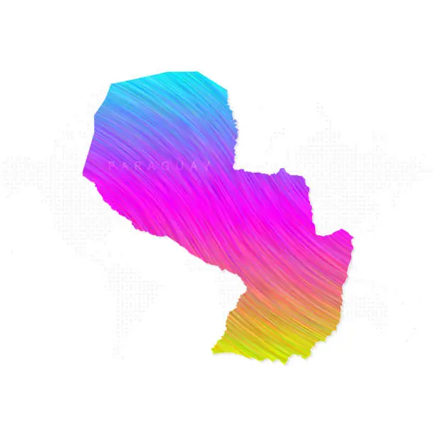 Vector illustration of Paraguay map in colorful halftone gradients. Future geometric patterns of lines abstract on white background