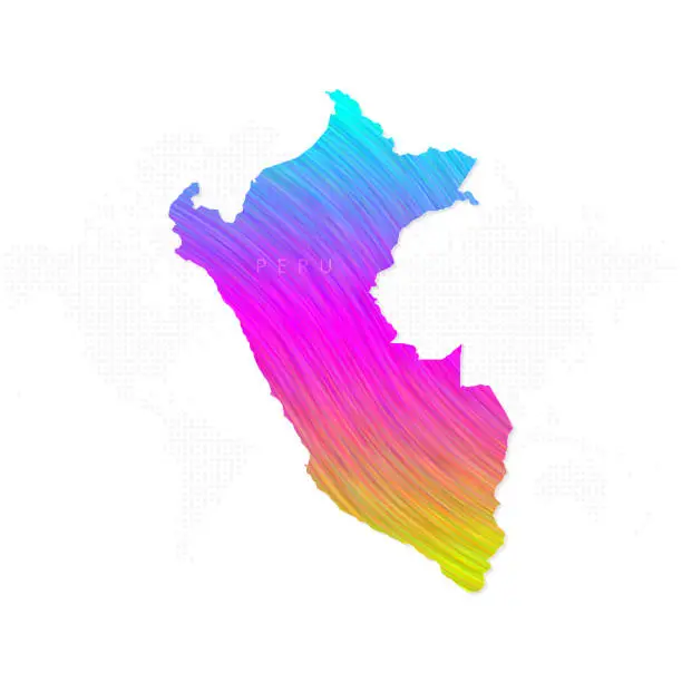 Vector illustration of Peru map in colorful halftone gradients. Future geometric patterns of lines abstract on white background
