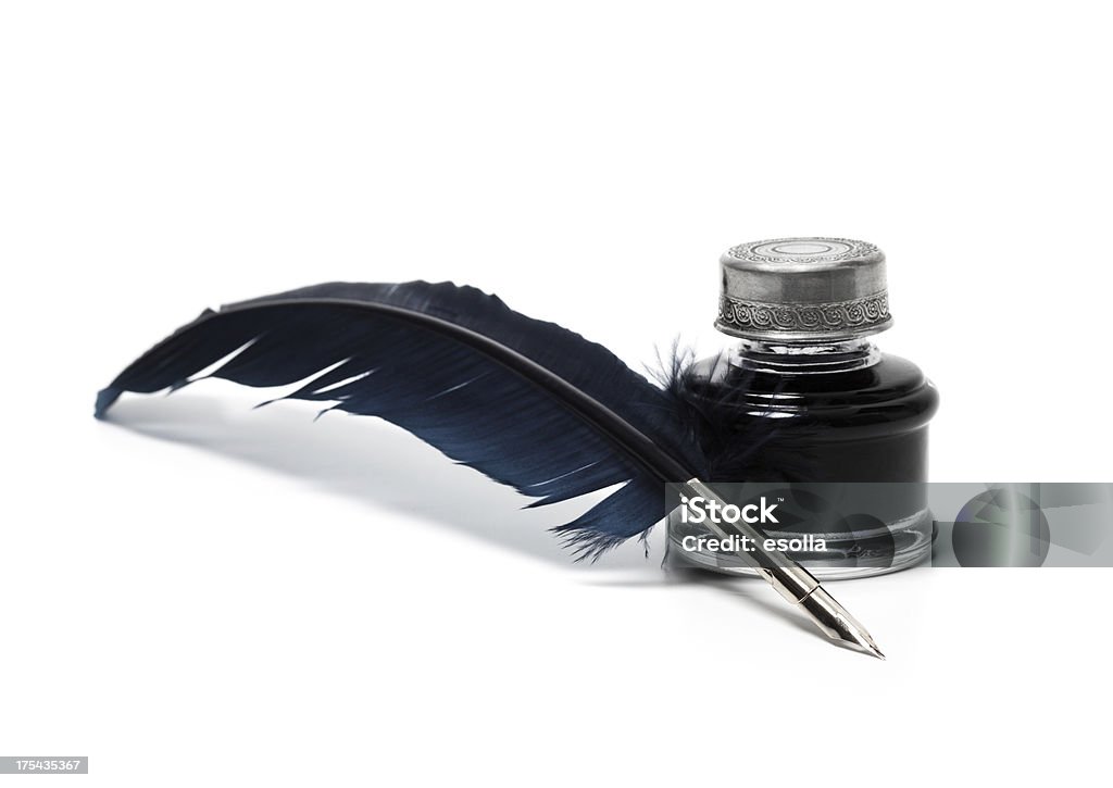 Quill pen and inkwell Quill pen and inkwell isolated on white. Ink Well Stock Photo
