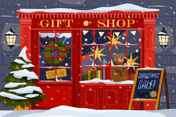 Vector illustration of Vector present shop or gift store for new year