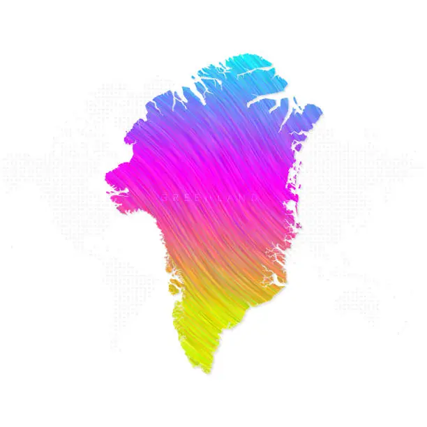 Vector illustration of Greenland map in colorful halftone gradients. Future geometric patterns of lines abstract on white background