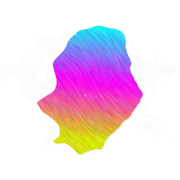 Vector illustration of Niue map in colorful halftone gradients. Future geometric patterns of lines abstract on white background