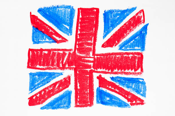 istock Childs crayon drawing of British union jack flag 175436649