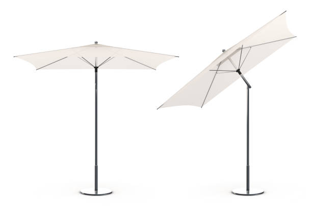 3 d белый пляжный зонт - зонтик от с�олнца стоковые фото и изображения