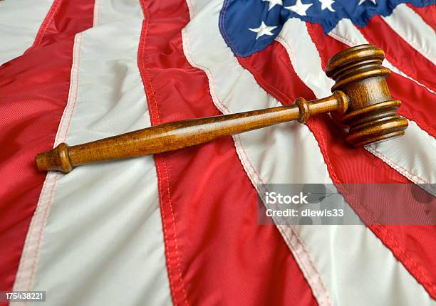 American Flag With Gavel Stock Photo - Download Image Now - American Flag, Blue, Flag