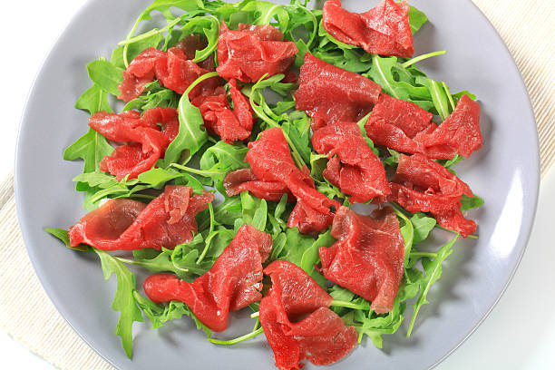 Carpaccio with arugula on a plate