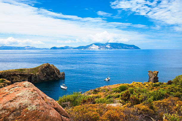 Aeolian Islands, Sicily, Italy Panarea island. View from Panarea towards Lipari Island.See also: panarea island stock pictures, royalty-free photos & images