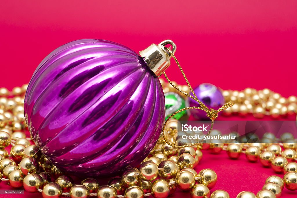 Violet Christmas Ball with Decorative Ornaments Celebration Event Stock Photo