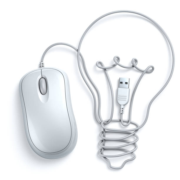 mouse cavo lampadina concetto - inspiration ideas light bulb computer mouse foto e immagini stock