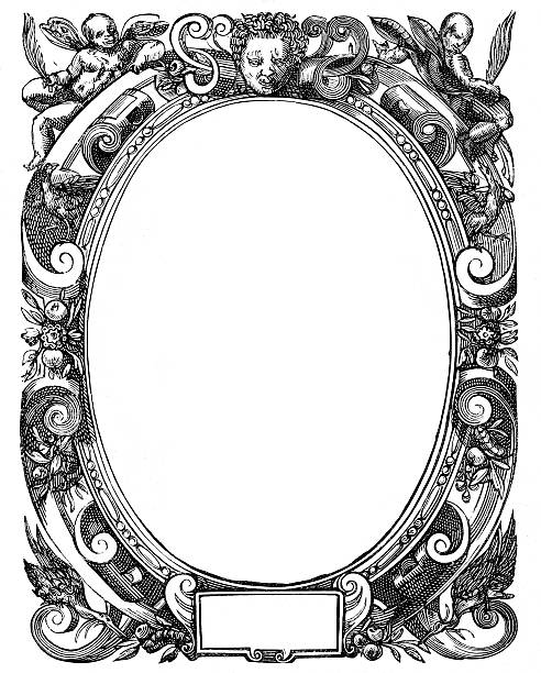 illustrazioni stock, clip art, cartoni animati e icone di tendenza di ornato cornice retrò - old frame medieval ellipse