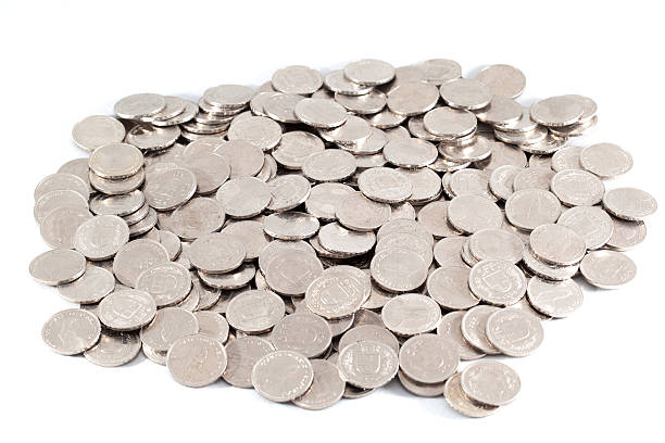 Coins "1000 Swiss Francs in a pile of 5 CHF coins, studio shot" swiss coin stock pictures, royalty-free photos & images