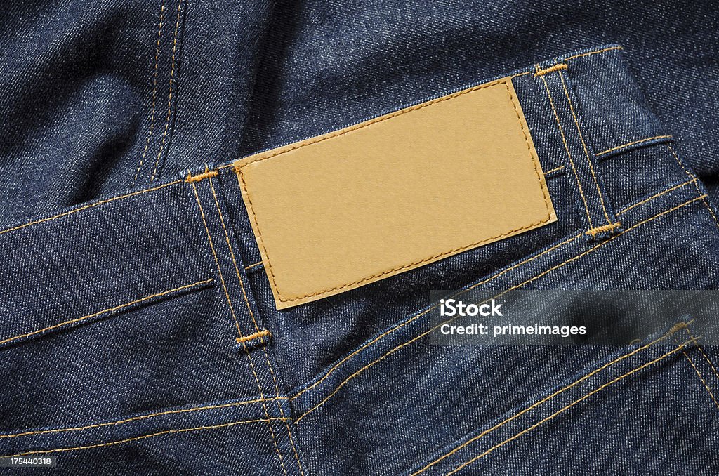 Blue Jeans with Blank leather label Highly detailed closeup of  Blue Jeans Jeans Stock Photo