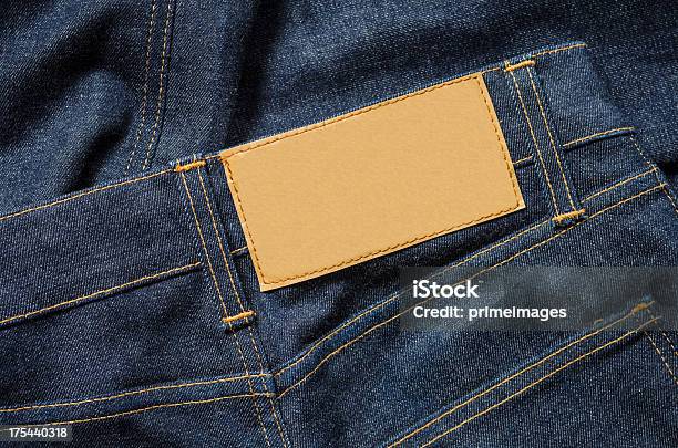 Blue Jeans With Blank Leather Label Stock Photo - Download Image Now - Jeans, Label, Denim