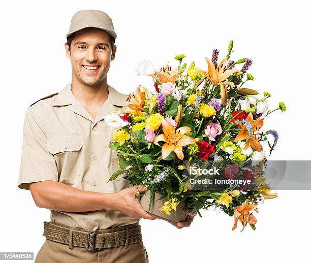 Florista Sosteniendo Un Ramo De Floresaislado Foto de stock y más banco de imágenes de Servicio de entrega - Servicio de entrega, Flor, Ramo de flores