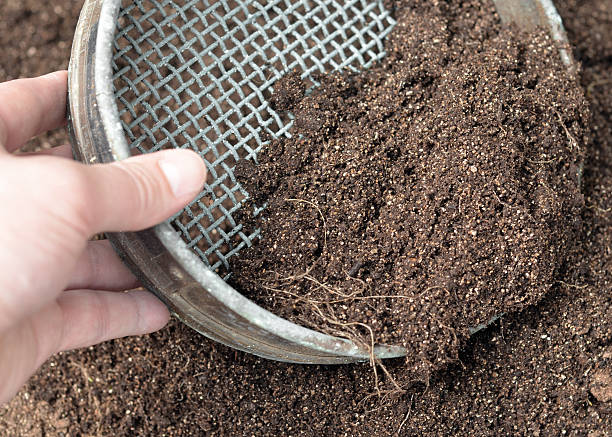 Sifting Soil Close up of a gardener sifting soil. sifting stock pictures, royalty-free photos & images