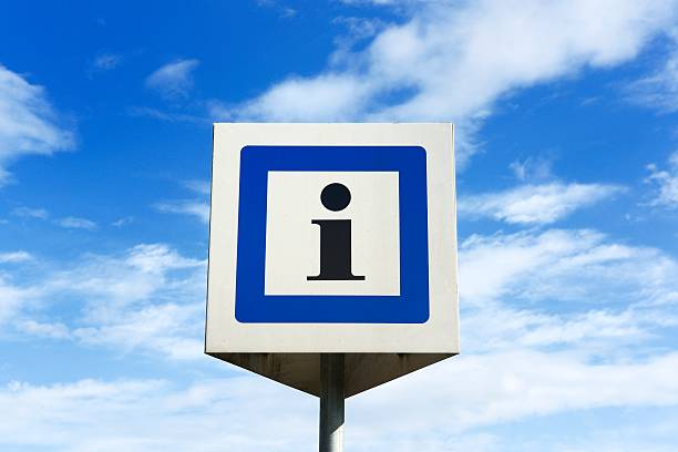 Isolated abstract i box on sunny midday information point in front of a cloudy sky. information sign stock pictures, royalty-free photos & images