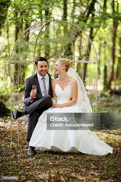 Newlyweds Sitting And Laughing Together Stock Photo - Download Image Now - Adult, Adults Only, Beautiful People