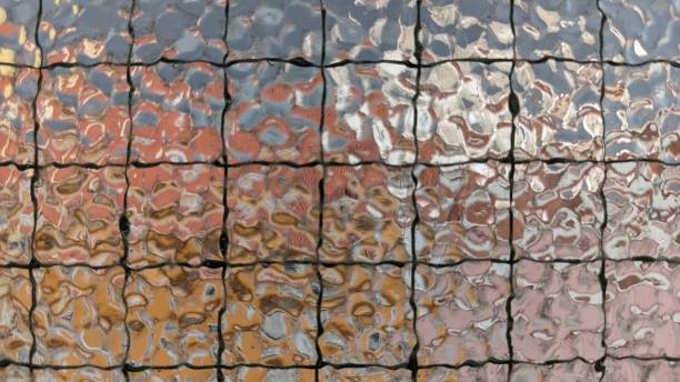 non-transparent reinforced glass on the balcony of an apartment on the second floor - frosted glass glass textured bathroom imagens e fotografias de stock