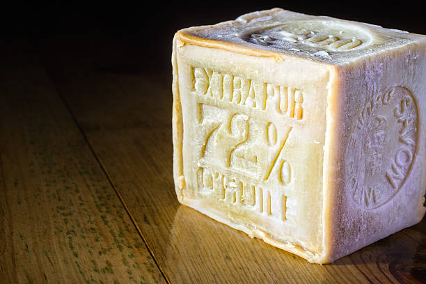 Marseille Soap bar with 72% olive oil on wooden table