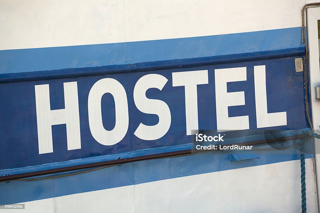 Hostel sign Sign outside a budget hostel. Sign Stock Photo