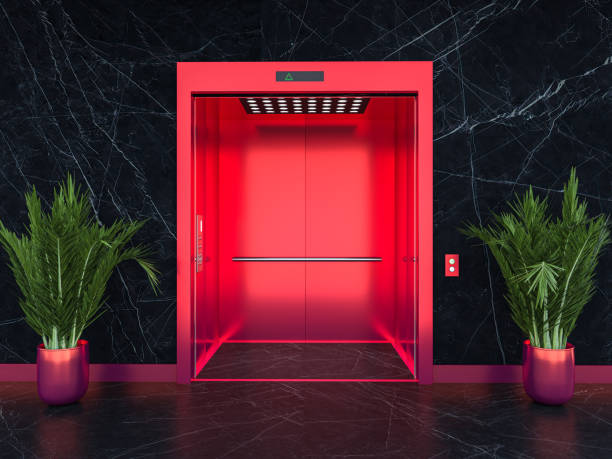 istock red lift with black marble walls. 1754423480