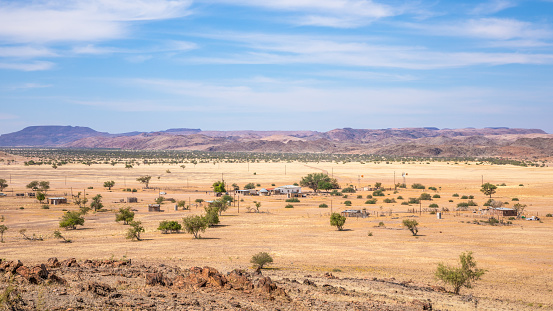 Amazing view over a little town near Twijfelfontein, Damaraland, Namibia.  Horizontal.